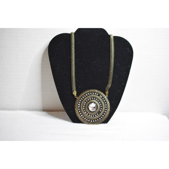 Chico's Boho Round Bronze Rhinestone Pendant Statement 22 inch Necklace - Picture 1 of 5